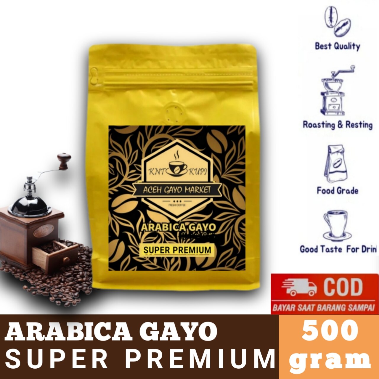 Original Premium Arabika Gayo Aceh Coffee 500Gram Fine Powder from the Aceh Gayo Market Coffee Shop.