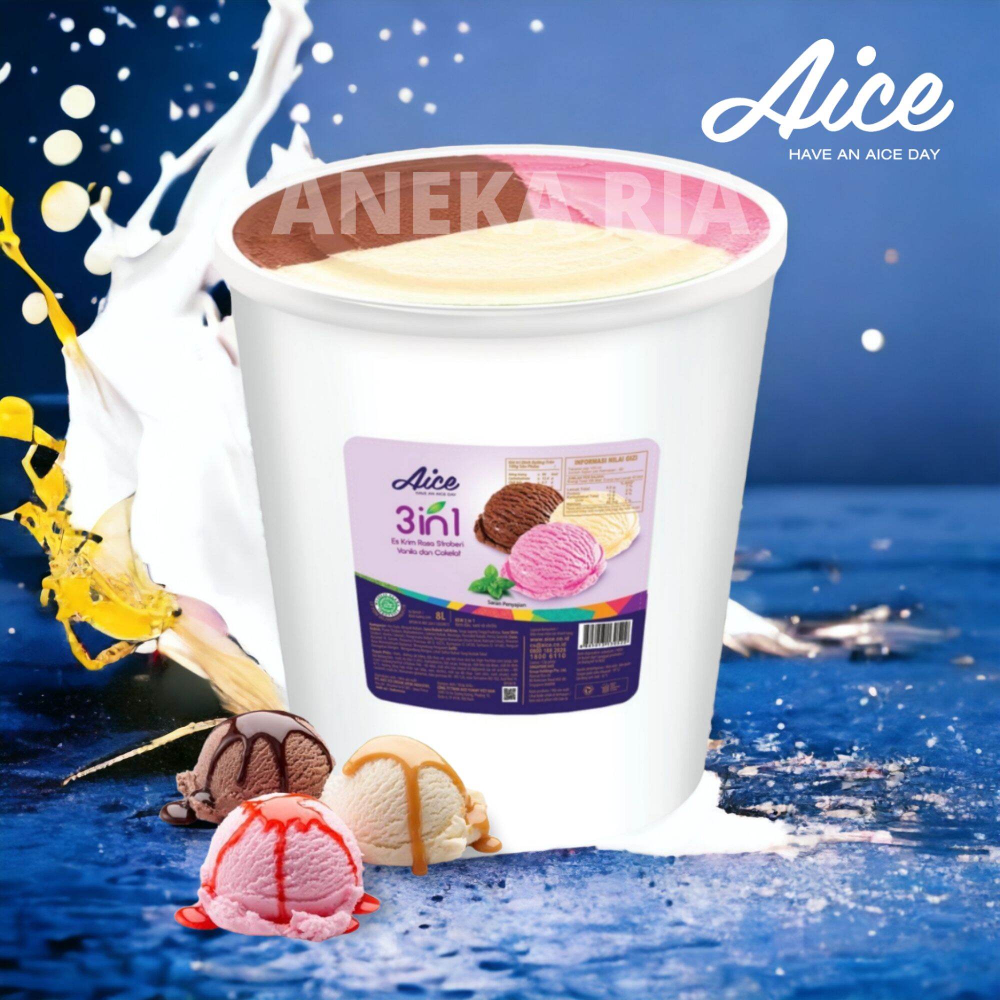 AICE 3in1 Bucket Ice Cream Es Krim 3 Rasa 8 Liter Es Krim AICE Kemasan Ember 8 Liter