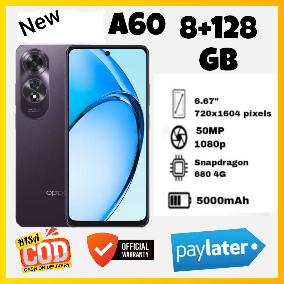 Oppo A60 NFC 8/128GB Snapdragon 680 batrai 5000 mAh 50 MP camera official warranty 1 year (Exclusive) Harga  1,645,000 Ringgit*Penghantaran Percuma