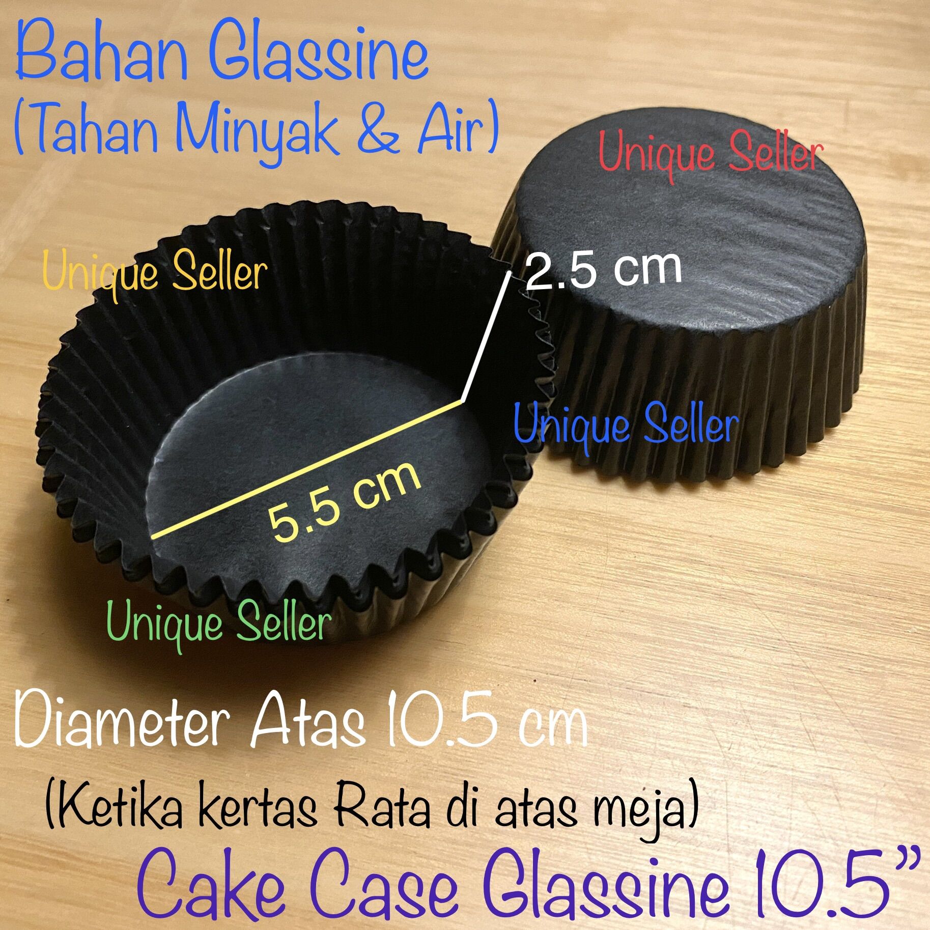 [1000 pcs] Paper Cup Cake Case 10.5 Glassine Hitam Diameter Alas 5.5 cm ...