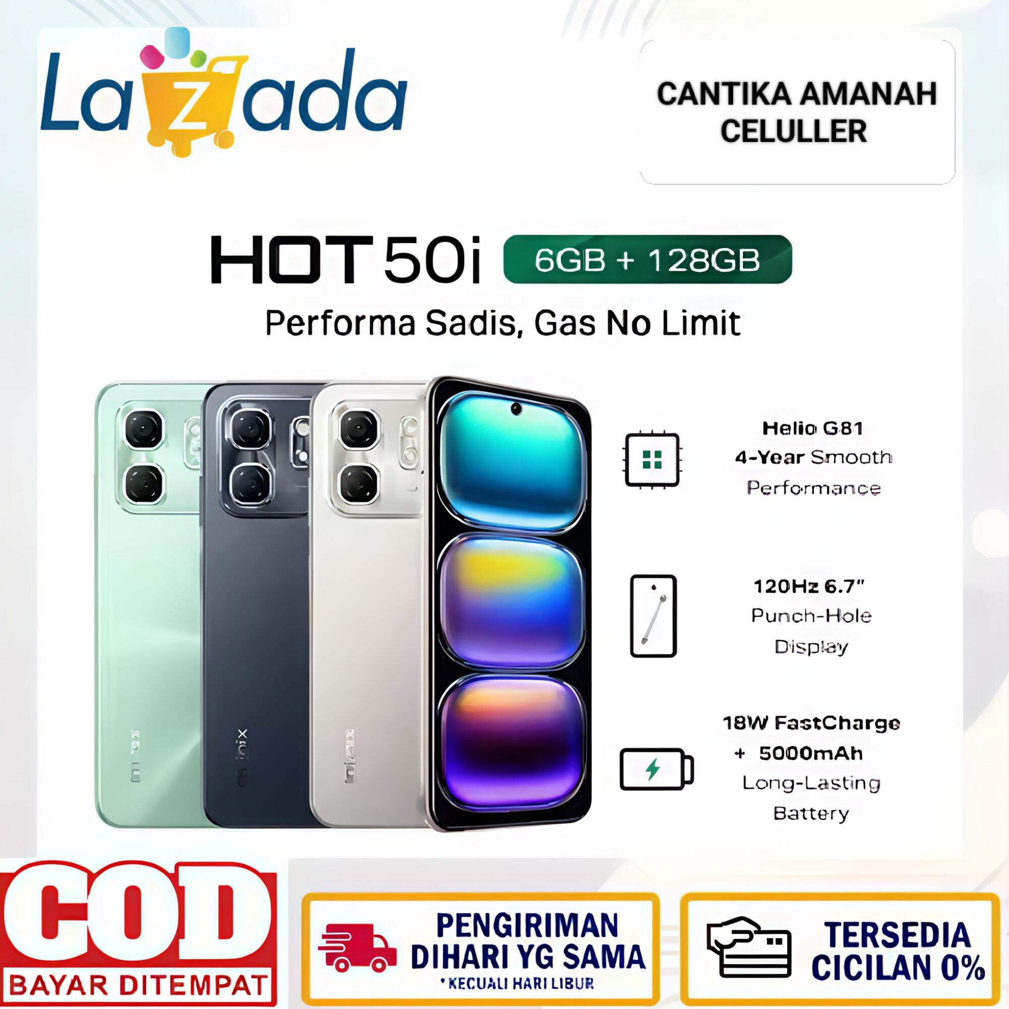 Infinix Hot 50I Ram 6/128Gb Full Set with Official Guarantee Harga  1,320,000 Ringgit*Penghantaran Percuma