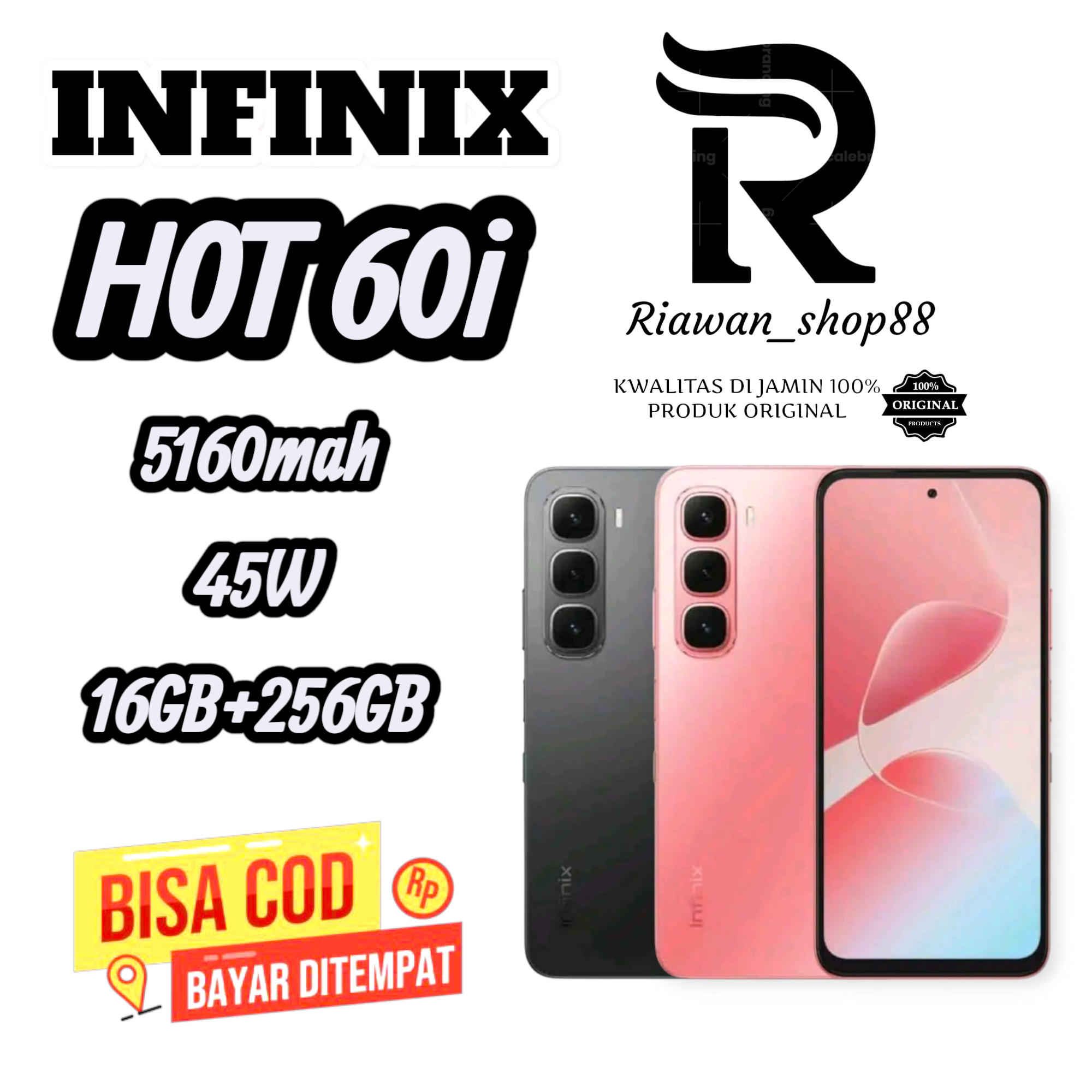 Infinix Hot 60i 16GB RAM + 256GB ,5160mAh, 45W Helio G81 official warranty and registered IMEI Harga  1,095,000 Ringgit*Penghantaran Percuma