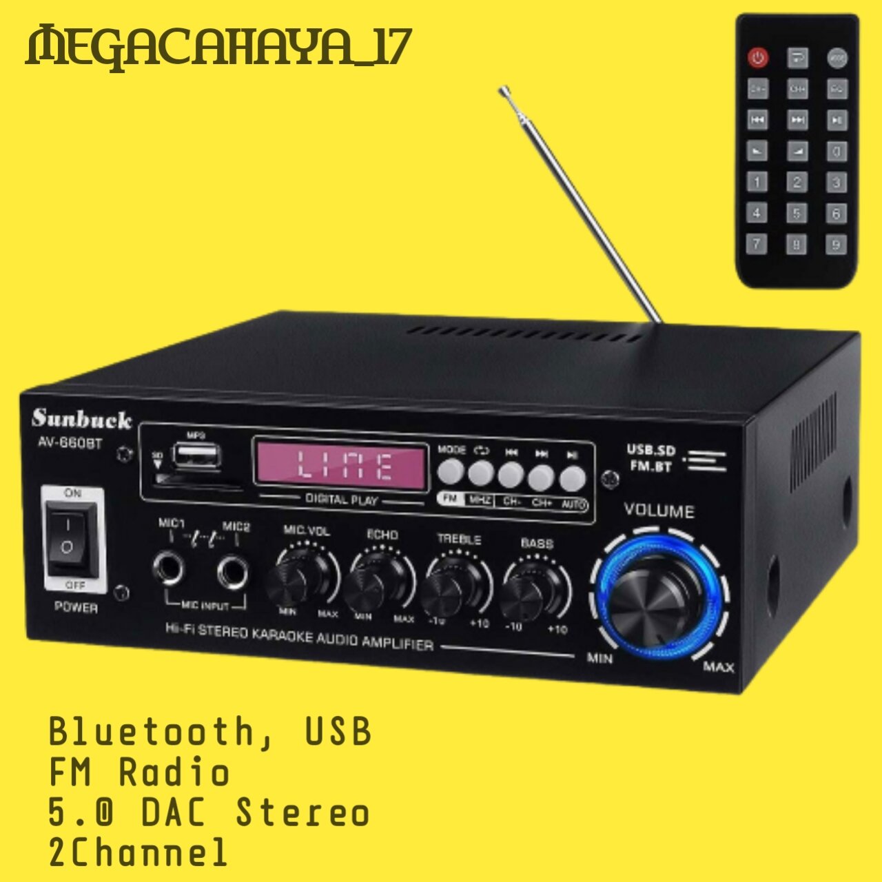 Power Audio Amplifier Bluetooth 5.0 DAC 2 Channel 2000 Watt Stereo