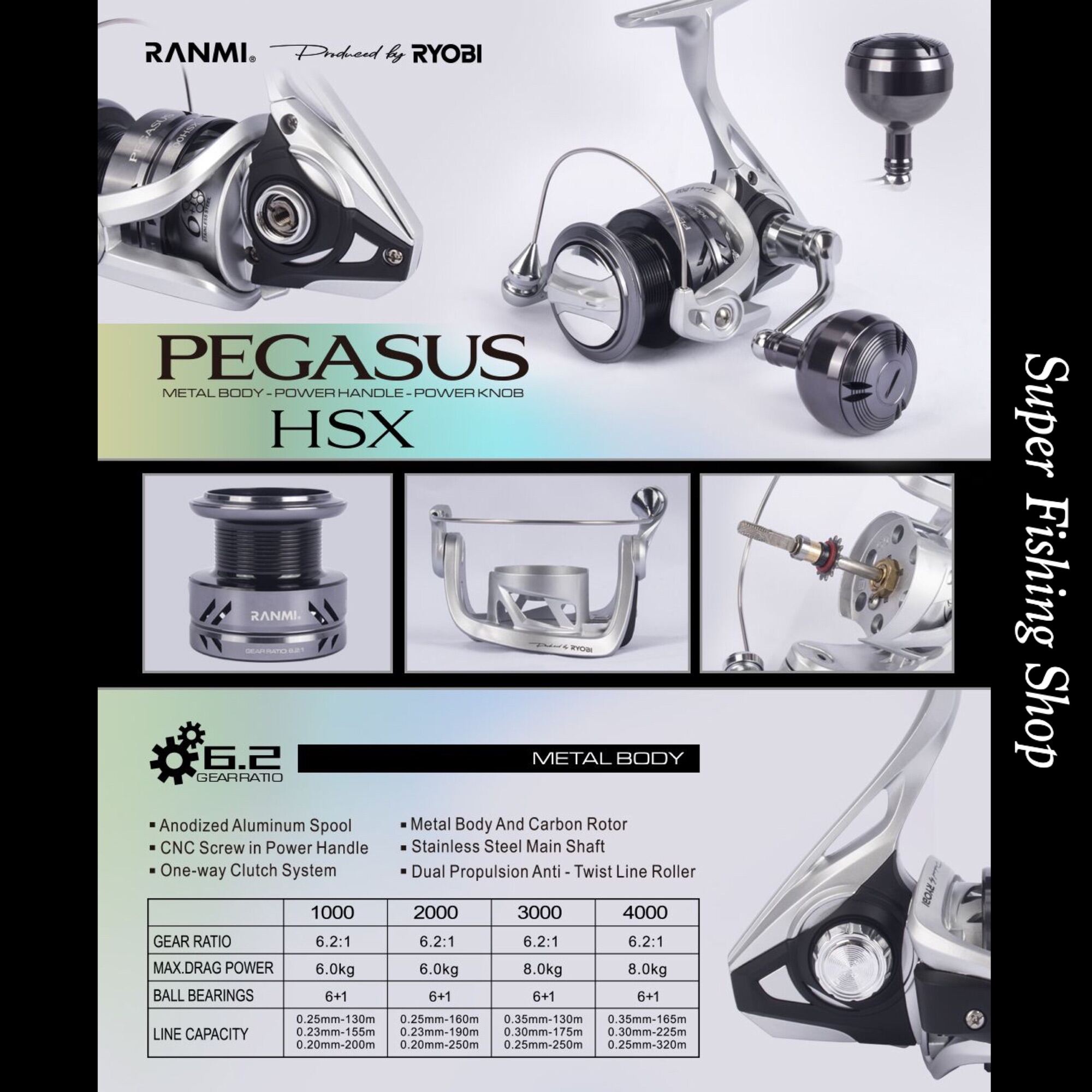 Jual RANMI Pegasus 1000-4000 HSX By Ryobi Fishing Reel Metal Body