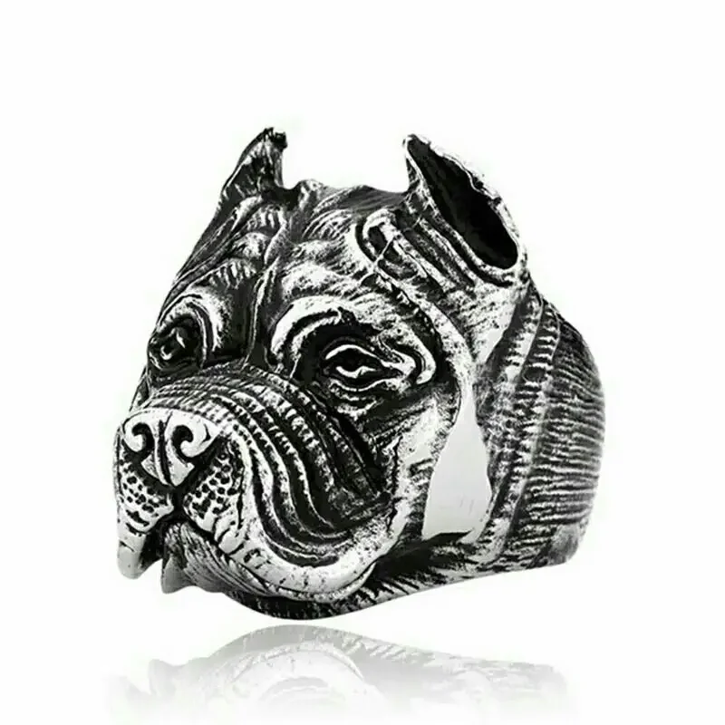 Cincin Desain Anjing Pitbull Gaya Vintage Punk Warna Silver untuk Pria/wanita