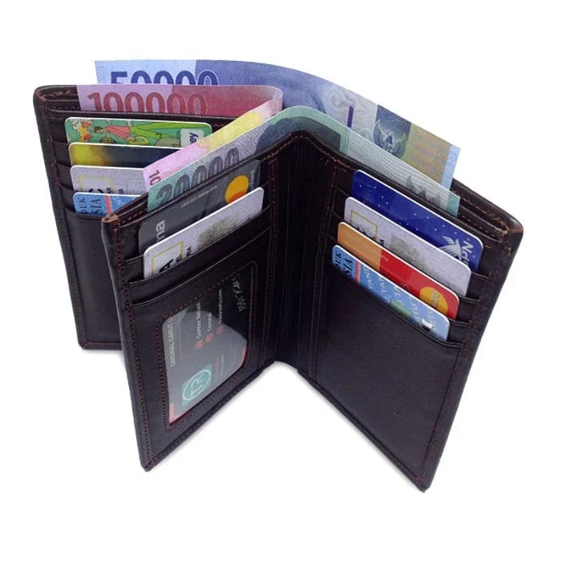 100% Garut Leather Wallet, Model 3/4 3D Dimensions, Many Card Slots, 3 Money Compartments