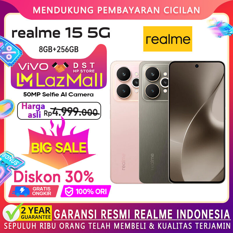 [Official Store] realme 15 5g (8/256GB 12/256GB) dimension 7300 + 5G GT boost 2K Live Photo IP68 & IP69 Giá 5,299,000 Đồng*Miễn phí vận chuyển