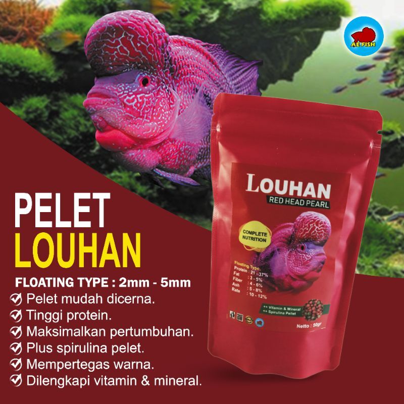 Pelet Pakan Louhan Jenong Dan Warna Red head plus Spirulina pelet