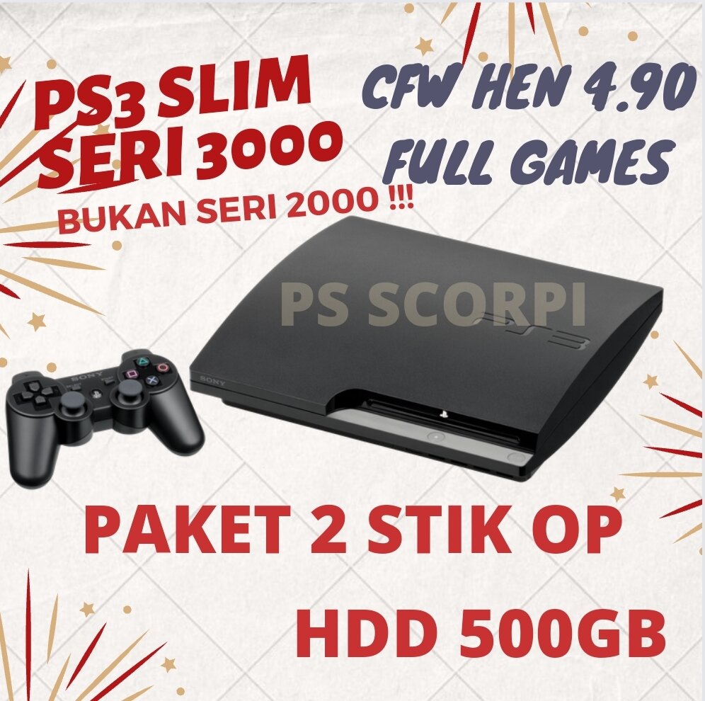 SONY PLAYSTATION PS 3 PS3 SLIM SERI 300X HDD 500GB FULL GAMES + 2 STIK |  Lazada Indonesia