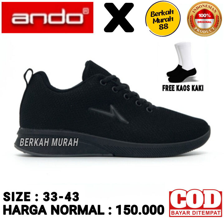 PROMO SEPATU ANDO BSC HITAM POLOS / SEPATU SEKOLAH ANDO FULL BLACK / SEPATU RUNNING HITAM HITAM PUTIH TERBARU ANDO Harga 114,800 rupiah*Gratis Ongkir