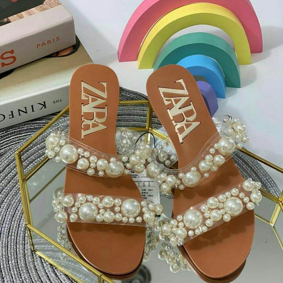 Leather Sandals Zara Brown Sandals With Pearls Zara Brown Pearl