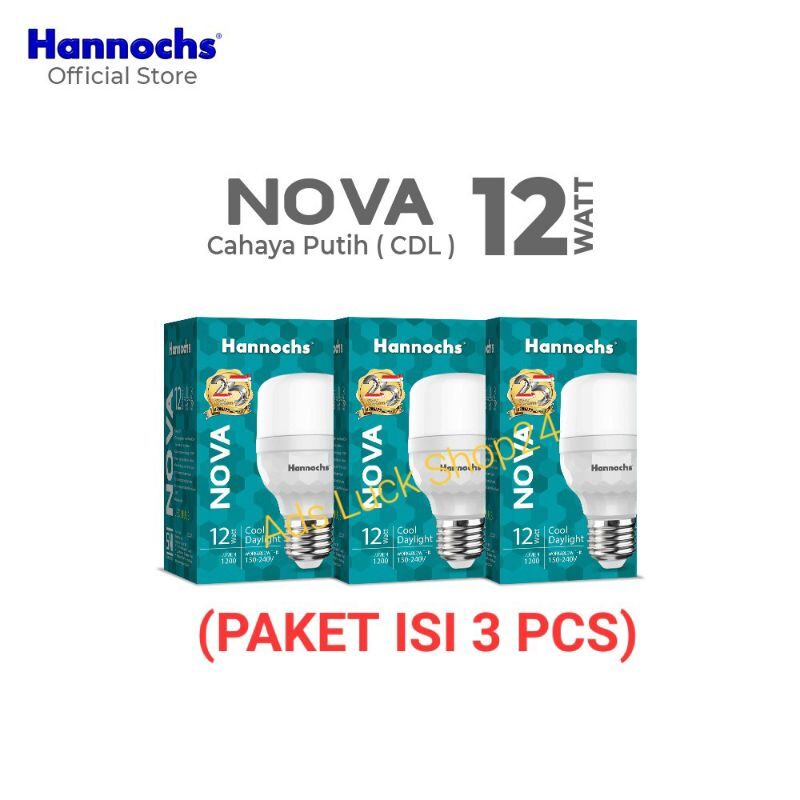 Hannochs Nova Lampu LED Capsule 12 Watt Super Terang - Cahaya Putih (Paket Isi 3 Pcs)