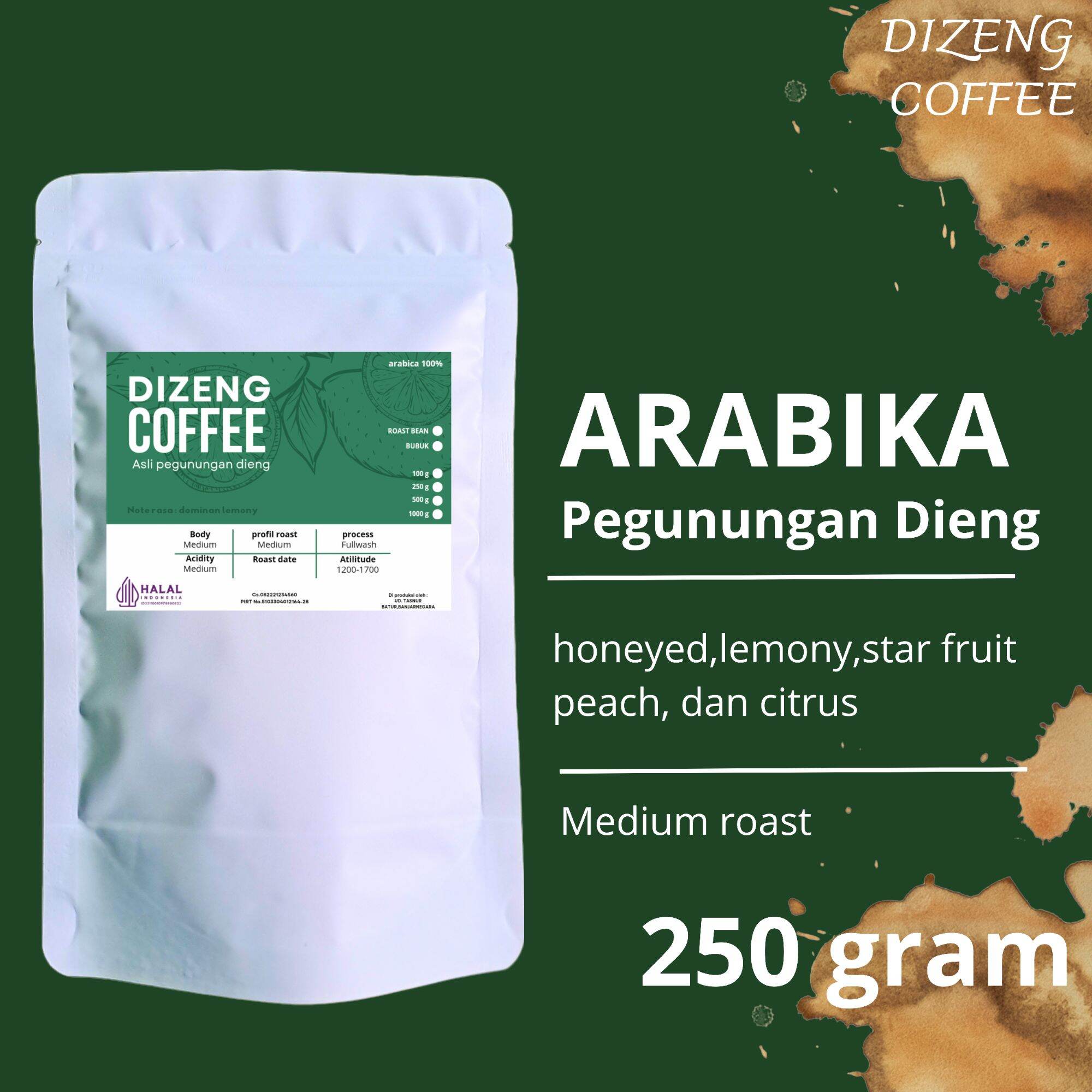 Kopi Arabika Dieng Fullwash ISI 250 Gram