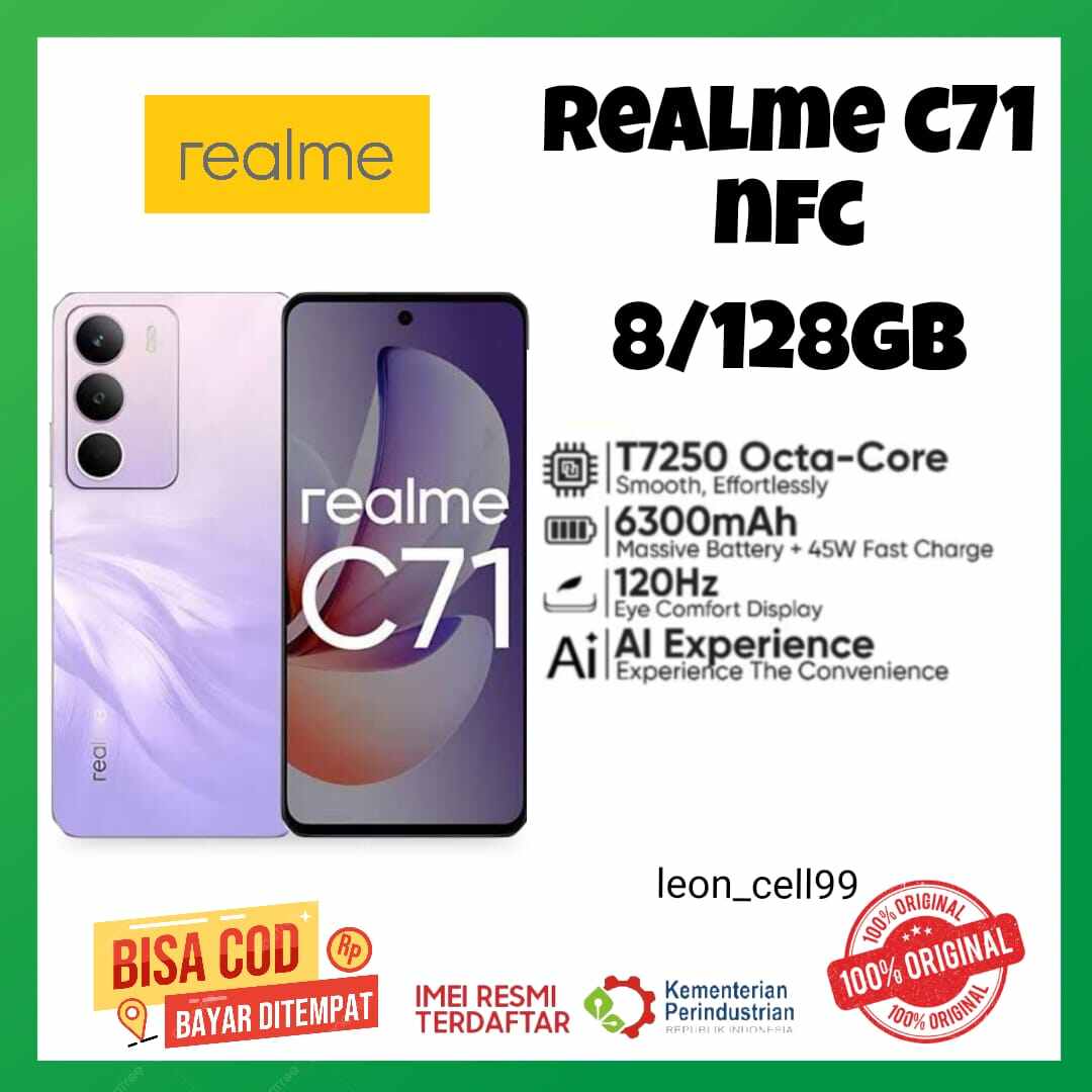 Realme C71 NFC RAM 8 + 128 GB uniisog T 7250 pengganri C63 50MP camera super charging 45W 1 year official warranty (Exclusive) Giá 1,115,000 Đồng*Miễn phí vận chuyển