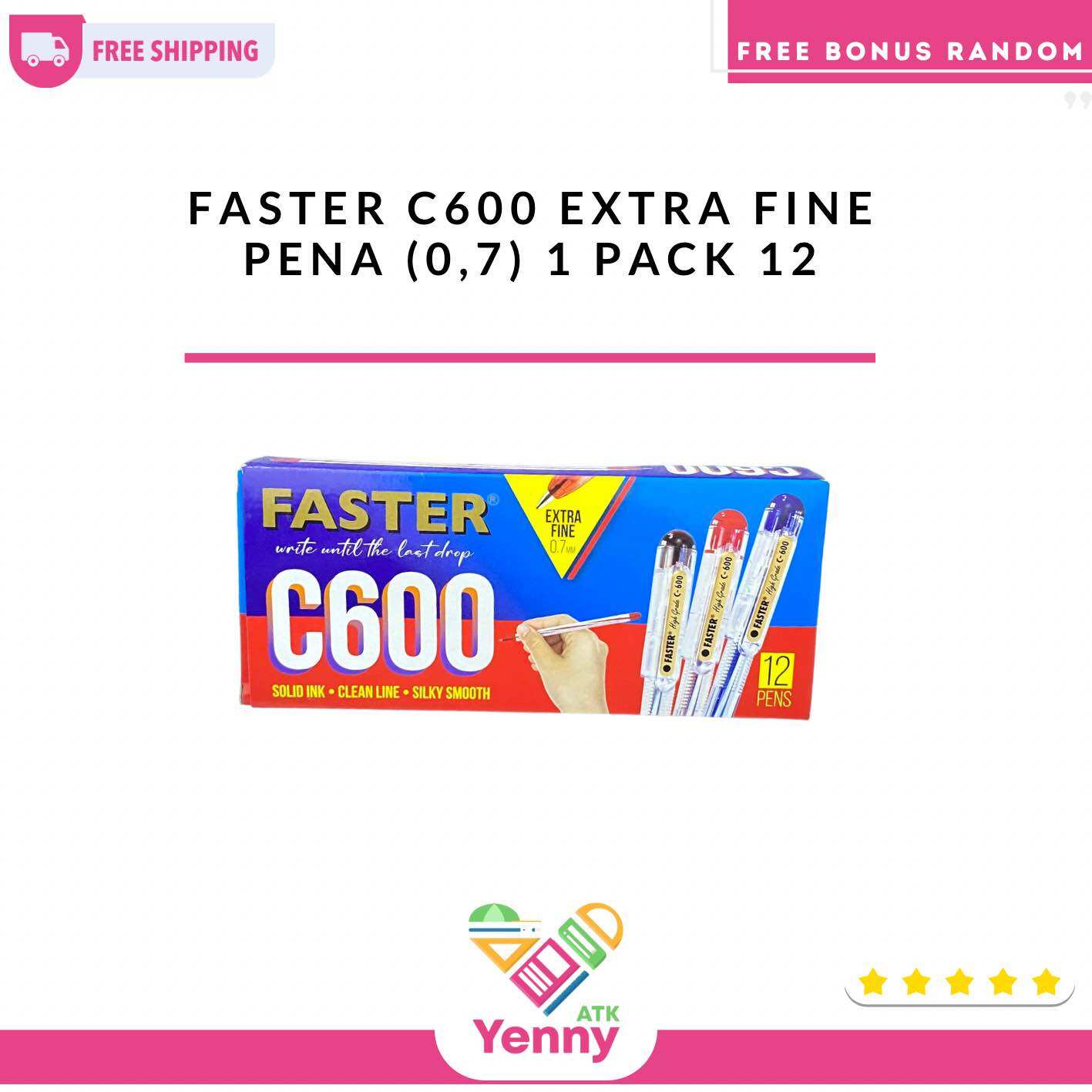 Pulpen Faster C600 (07) | Pulpen Tinta Hitam | (Pack/Pcs)