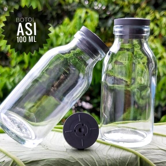 Botol Kaca ASI 100 ml (isi 10 pcs) Botol Susu Ibu dan Bayi Tutup Karet + Bubblewarp