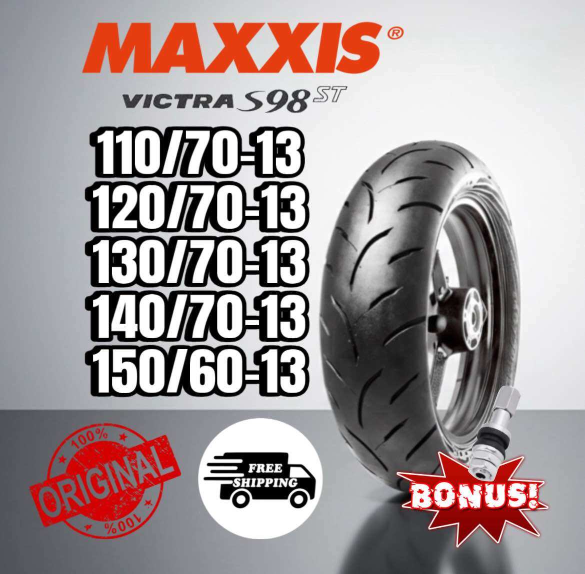 BAN LUAR RING 13 MAXXIS VICTRA 110/70-13 120/70-13 130/70-13 140/70-13 150/60-13 TUBELESS Harga 405,746 Ringgit*Penghantaran Percuma