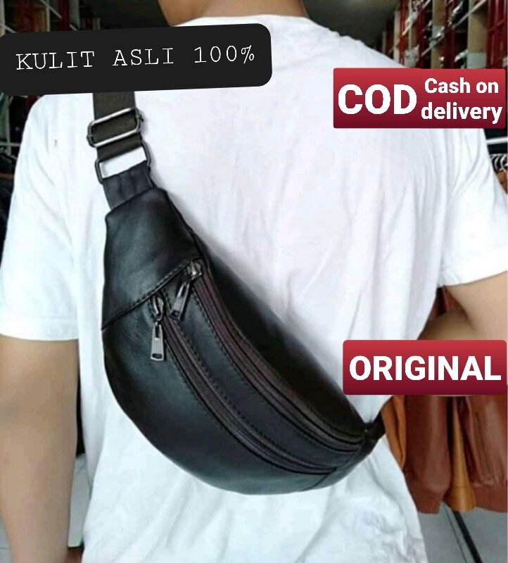 Waistbag Kulit Domba pria Tas Slempang Kulit Domba Anti Api Anti Air New Elegant