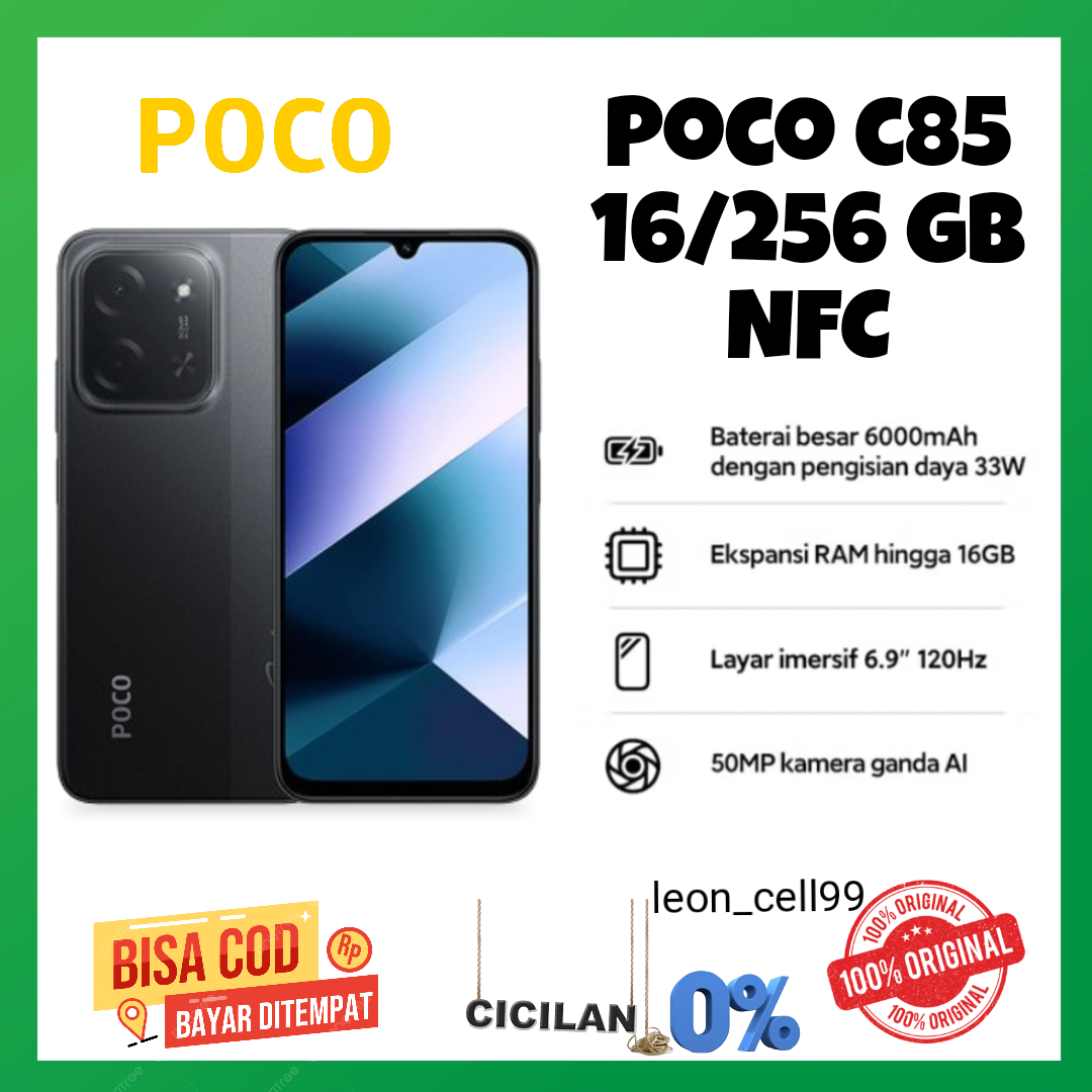 Poco C85 NFC, MediaTek Helio G81 ultra, 16/256GB RAM, 1 year official warranty, registered IMEI Harga 1,645,000 Ringgit*Penghantaran Percuma