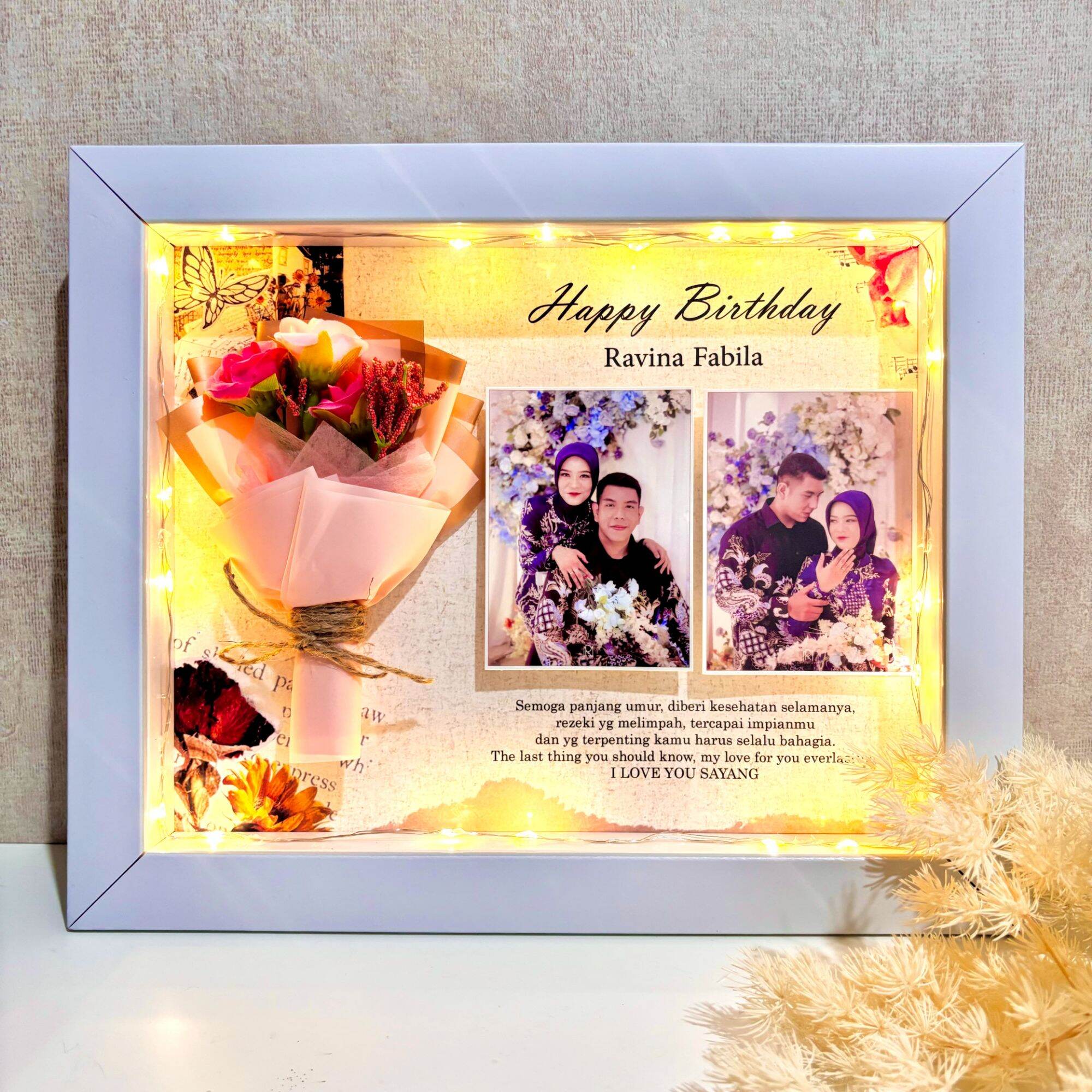 Frame Photo Box Kolase Foto Custom Dengan Lampu LED kado pacar