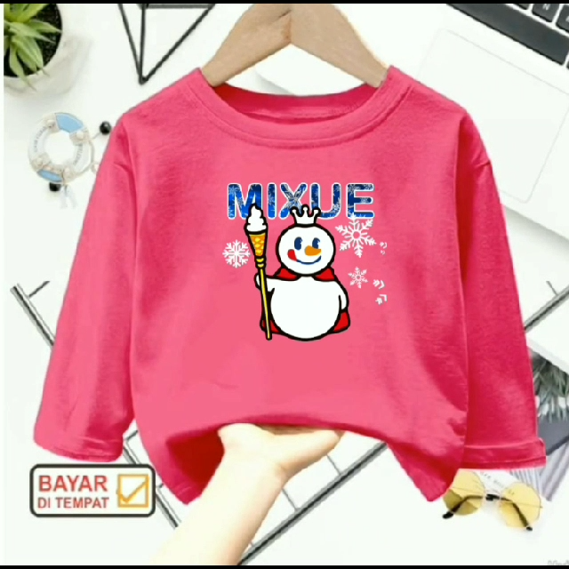 Kaos atasan anak usia 1-12 tahun Mixue Salju lengan panjang