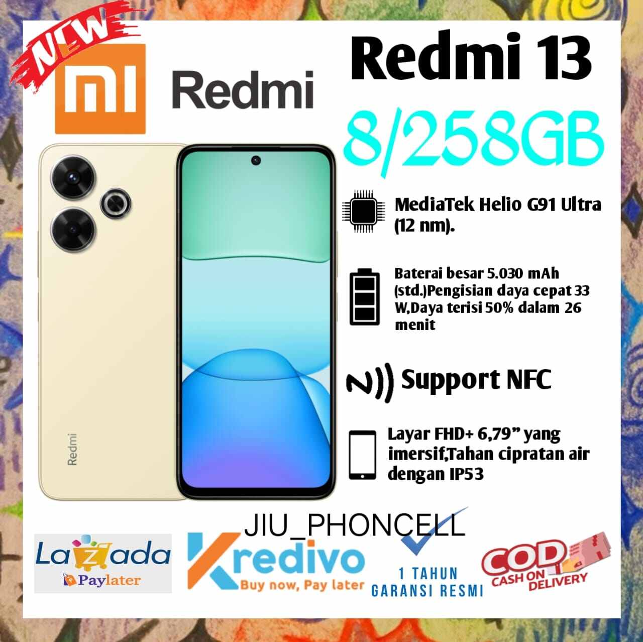 Redmi 13X Nfc Ram 16+ 256Gb (8+8 Gb) Helio G91 Ultra Official Warranty (New) Harga  1,675,000 Ringgit*Penghantaran Percuma