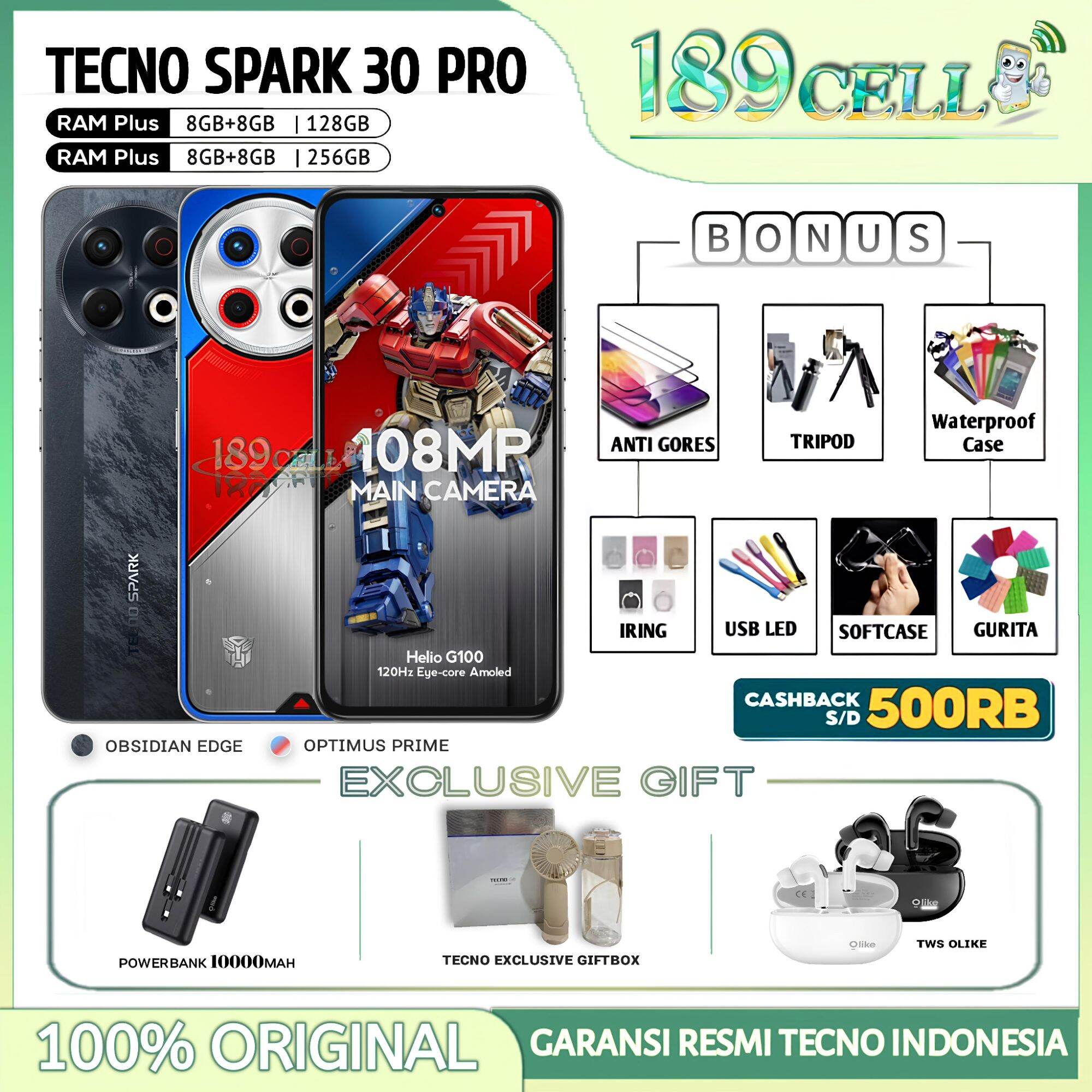 TECNO SPARK 30 PRO RAM 8/128 GB | 8/256 GB GARANSI RESMI TECNO INDONESIA Harga 2,029,900 rupiah*Gratis Ongkir