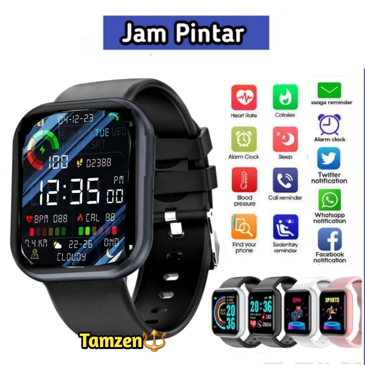 [Cheapest] HP Android Sport smartwatch custom wallpaper monitor camera remote music tracker body health monitor fitness sensor Harga 92,000 rupiah*Gratis Ongkir