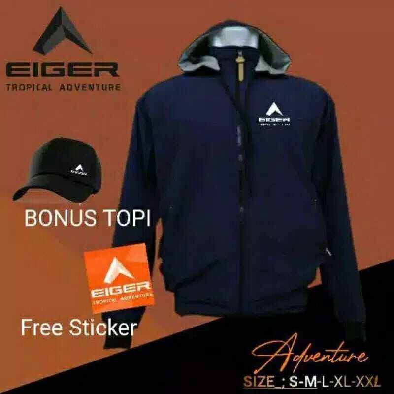 Jaket parasut Eiger waterproof anti air free topi stiker
