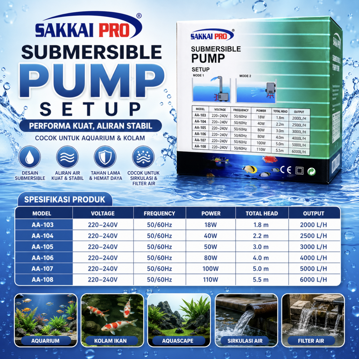 Pompa kolam air mancur SAKKAI PRO AA 107 Submersible pump
