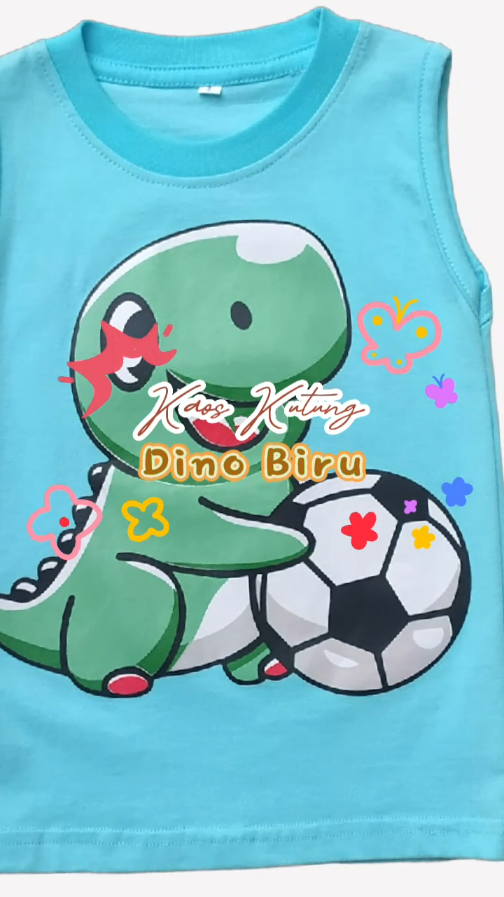 Kaos Kutung / Singlet Anak Bahan Katun untuk Anak Usia 1-6 Tahun Motif Dino Warna Biru Muda