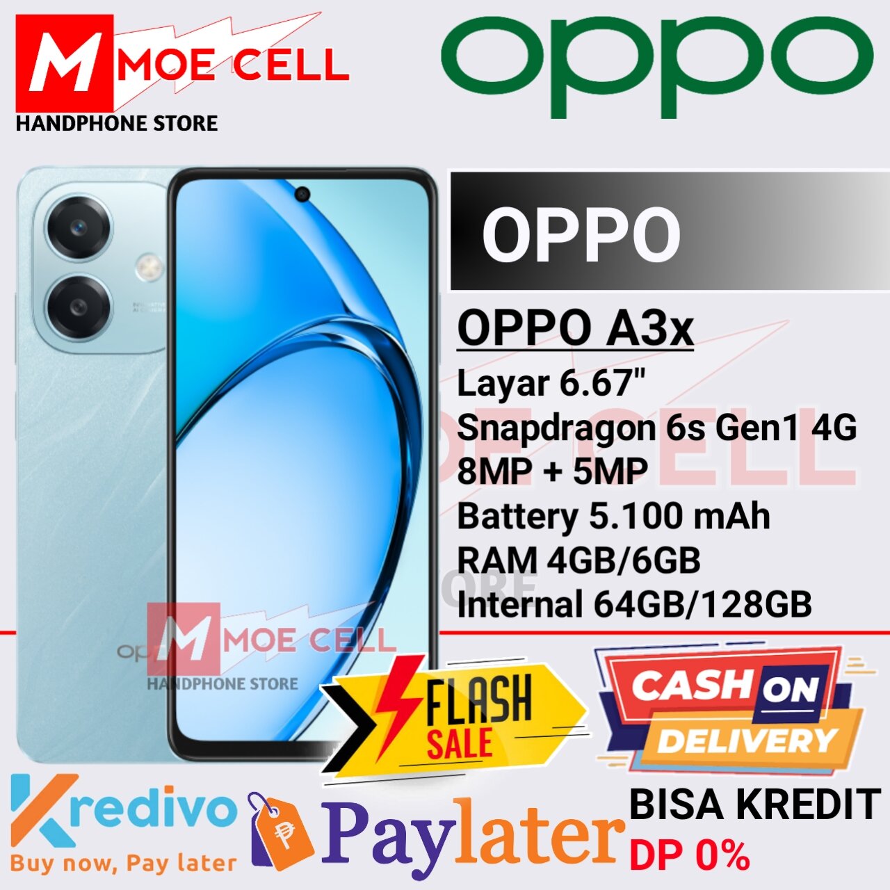 OPPO A3x (4/64 - 4/128 - 6/128) GARANSI RESMI INDONESIA Giá 1,349,000 Đồng*Miễn phí vận chuyển