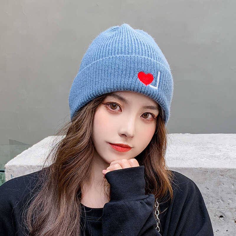 Versi Korea  Topi  Perempuan Musim  Dingin  Chic Cinta Bordir 