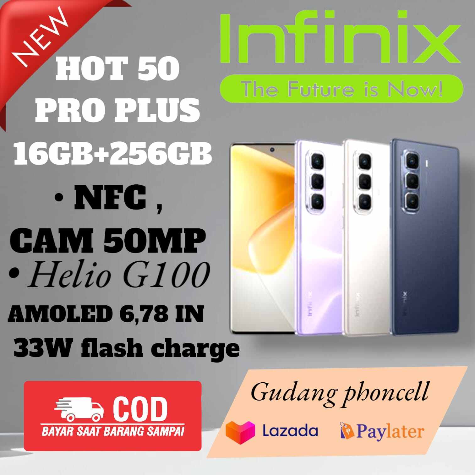 Infinix Hot 50 Pro Plus Nfc 16+256 Gb Mediatek Helio G100 50 Mp Camera 1 Year Official Warranty Harga 1,215,000 rupiah*Gratis Ongkir