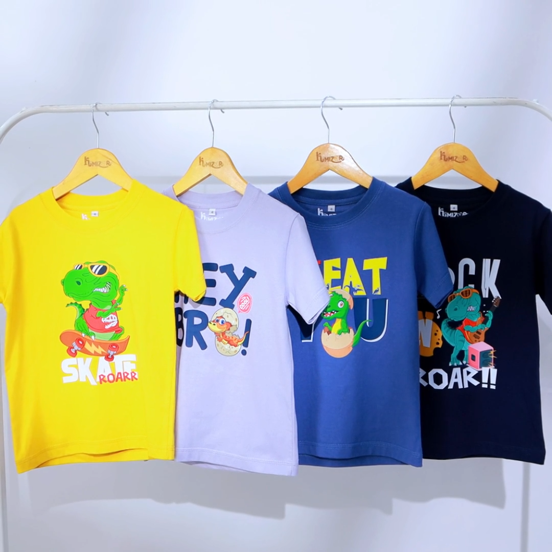 KIMIZURI - T Shirt Kaos Dino Anak Laki Laki dan Anak Perempuan Lengan Pendek Usia 2 Sampai 12 Tahun
