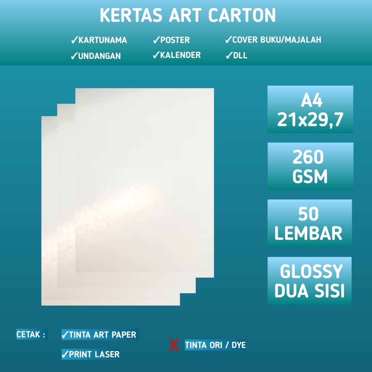 Kertas Art Carton Paper 260 GSM A4 isi 50 Lembar / Art Karton Glossy