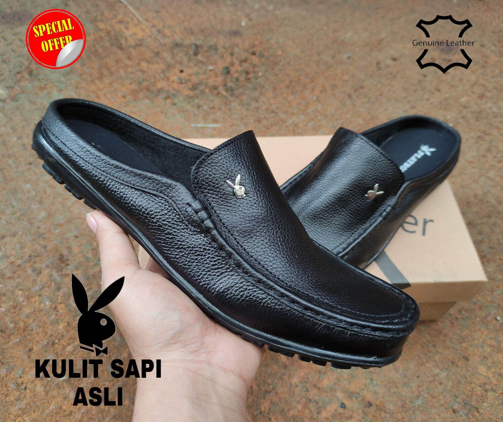 Men's 100% leather slop men's leather sandals shoes Harga 132,600 rupiah*Gratis Ongkir