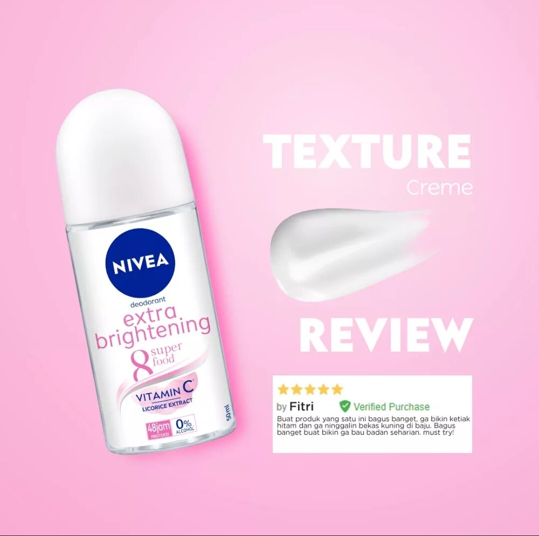 NIVEA Deodorant Extra Brightening Roll On - 50ml & 25ml. 