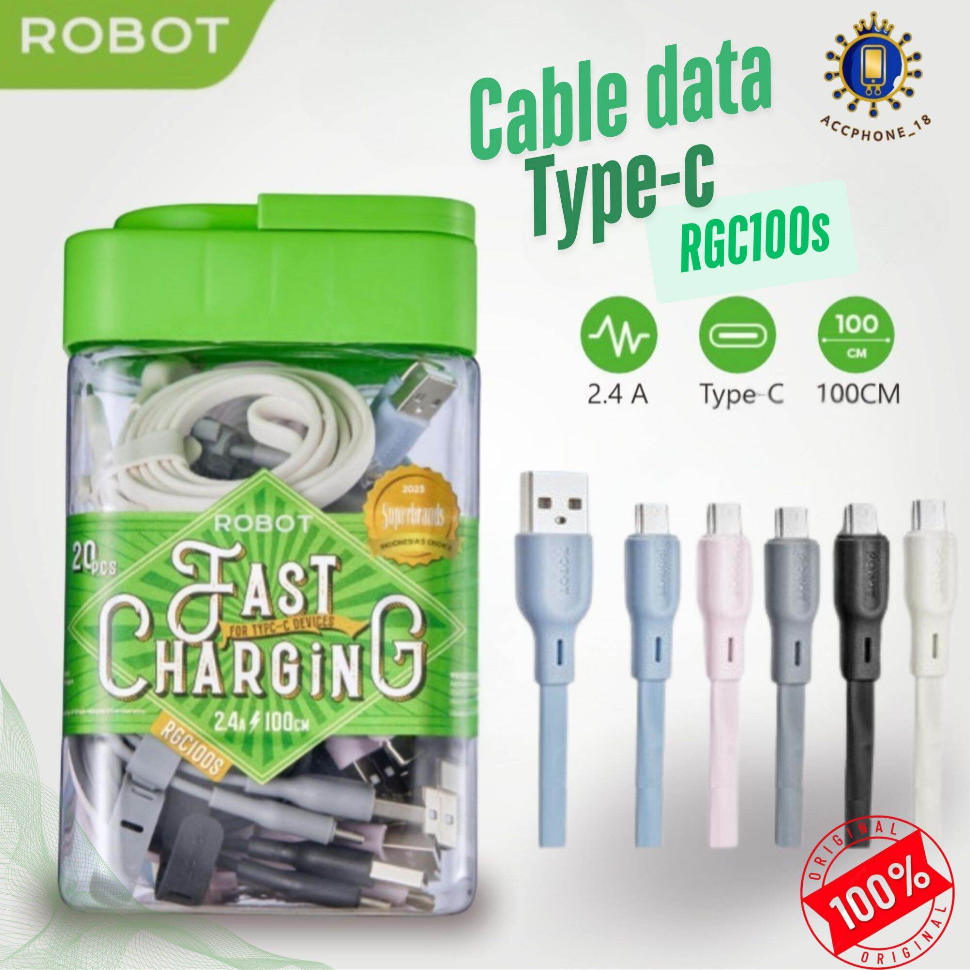 1 TOPLES ISI 20 PCS !! ROBOT RGC100s Kabel Data TYPE-C colorful ⚡2.4A Harga 282,000 rupiah*Gratis Ongkir
