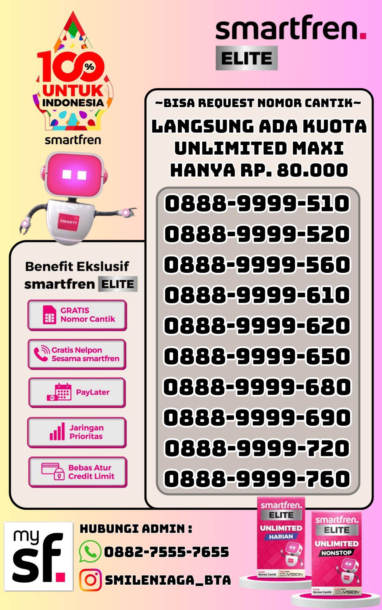 NOMOR CANTIK SMARTFREN BISA REQUEST + SUDAH INCLUDE KUOTA 1 BULAN Harga 70,000 rupiah*Gratis Ongkir