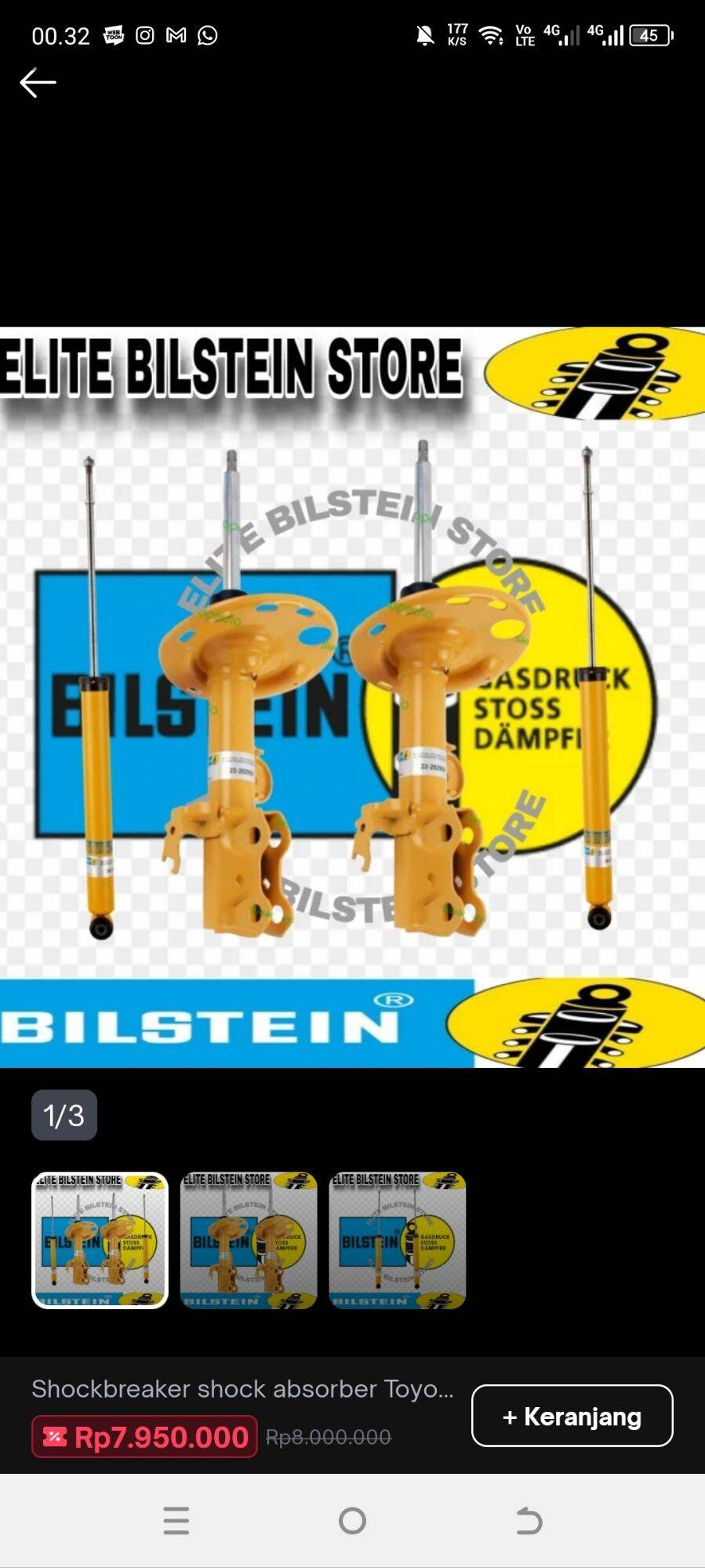 shockbreaker shock absorber Toyota Alphard sensor depan belakang bilstein b6 Harga 8,000,000 rupiah*Gratis Ongkir