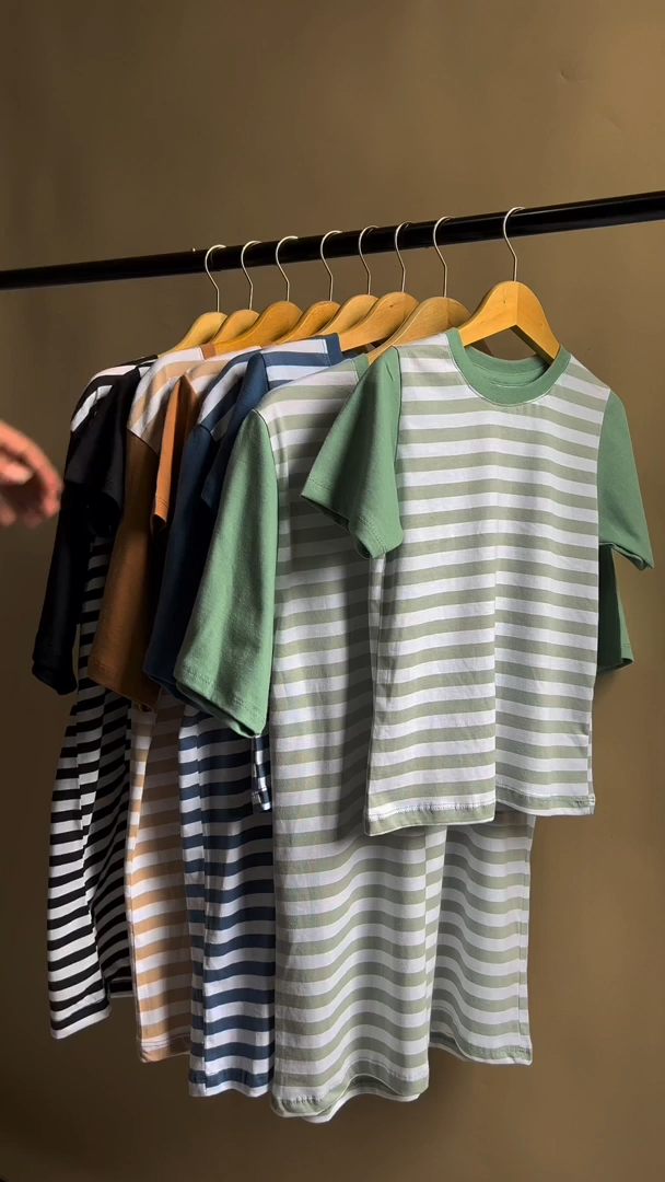 Kaos Strip Keluarga Terbaru Lengan Panjang Lengan Pendek Anak Dewasa Couple Tee Mint