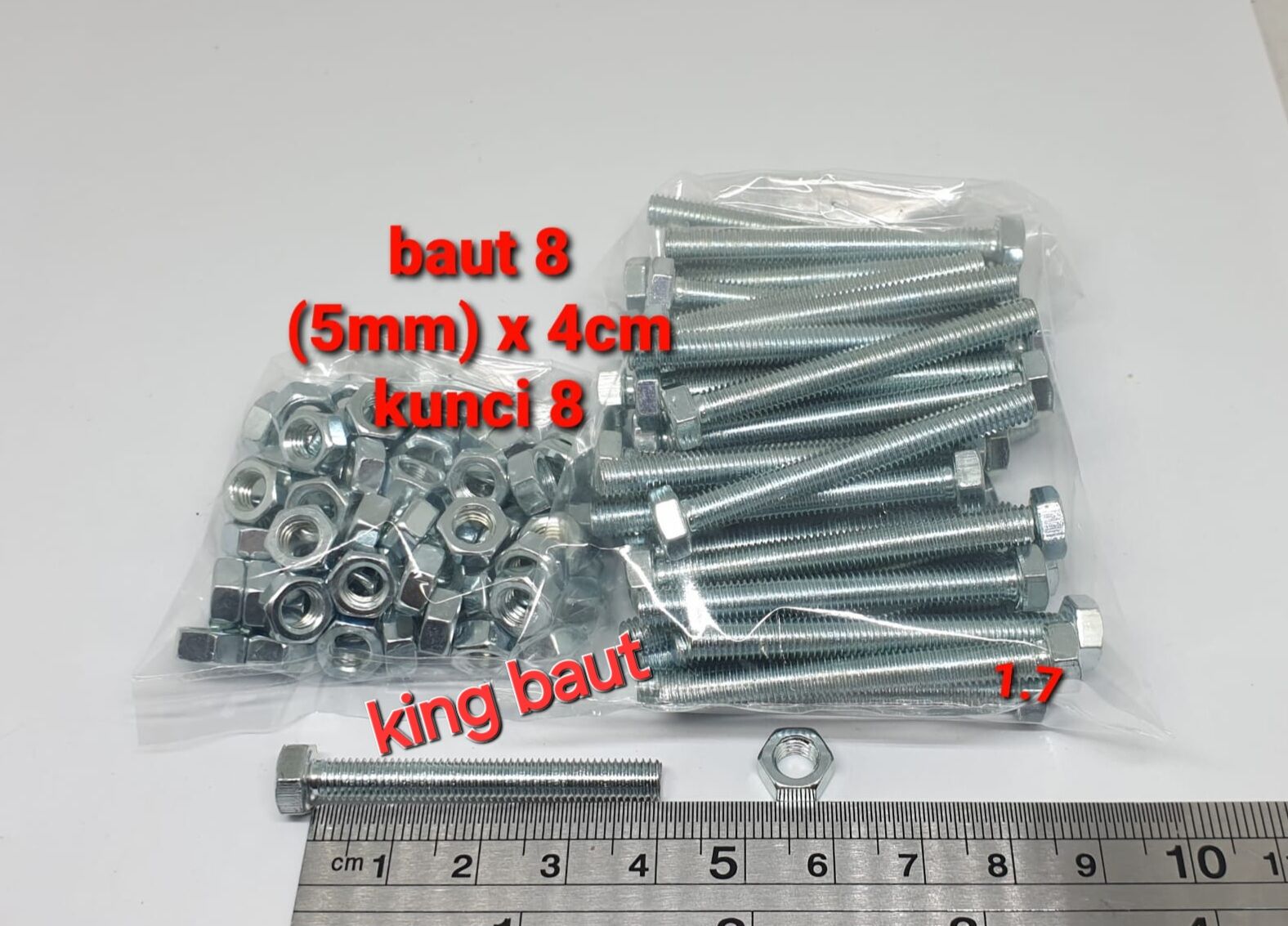 (Package of 100 Sets) Bolts 8 (5mm) X 4cm + Nuts (Bmp) Harga 41,000 rupiah*Gratis Ongkir