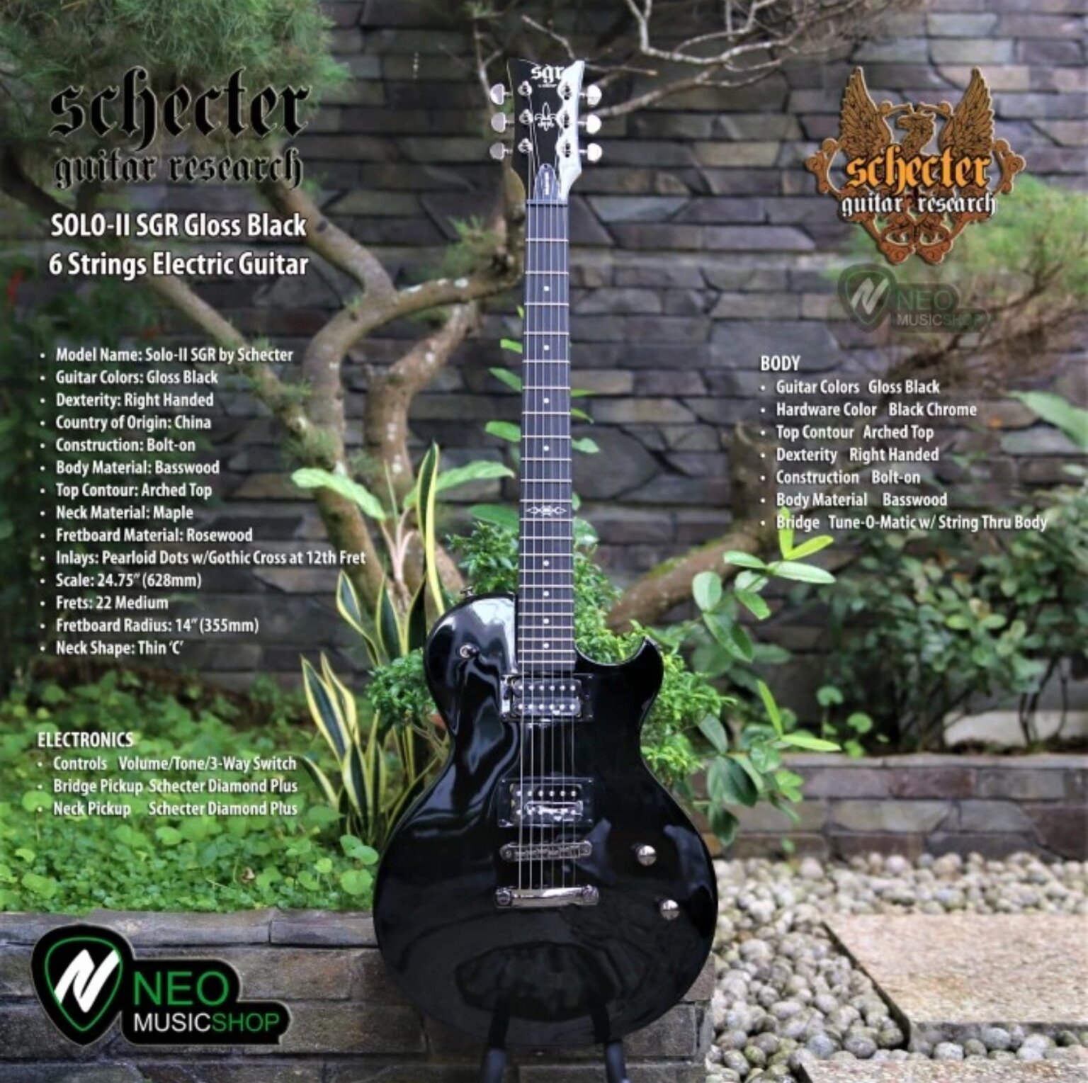Schecter Solo II SGR Gloss Black 6 Strings Electric Guitar | Lazada ...