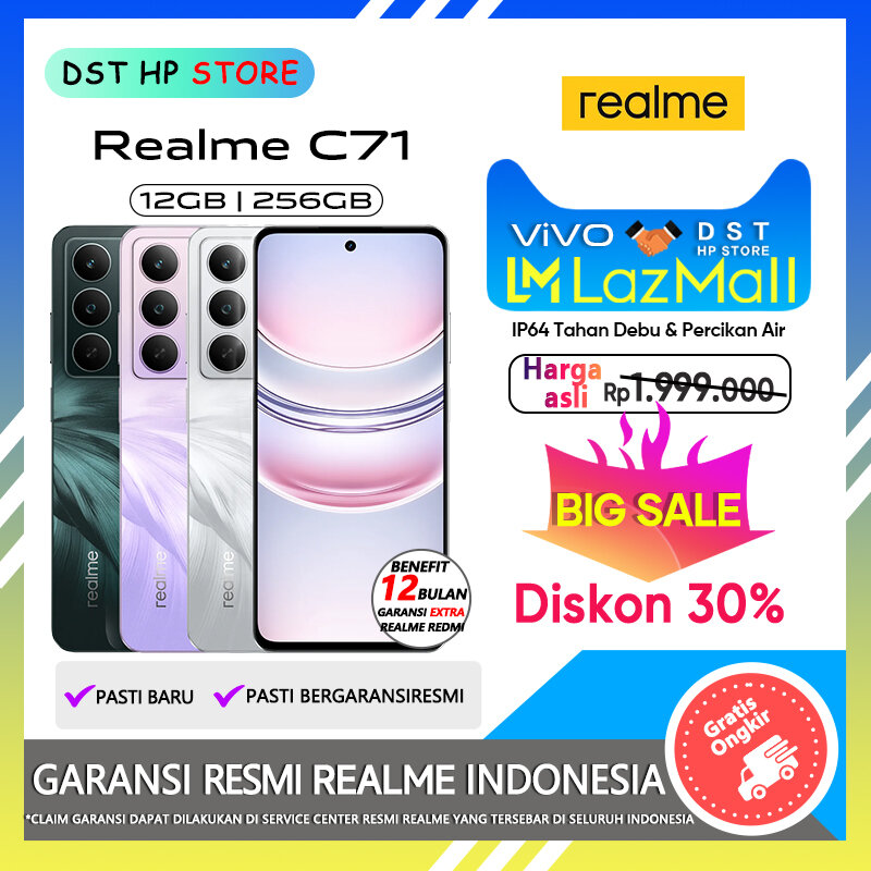 Realme C71 4/128GB 6/128GB 8/128GB 45W fast charge 400% ultra volume up to 24GB dynamic RAM Harga 1,899,000 rupiah*Gratis Ongkir