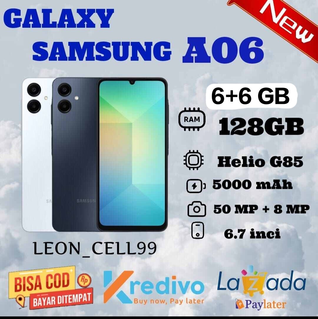 Samsung A06 12 + 128 GB (6 + 6 GB) HP gaming Helio G85 fast charging camera 50 MP free travel adapter official warranty 1 year Giá 1,295,000 Đồng*Miễn phí vận chuyển