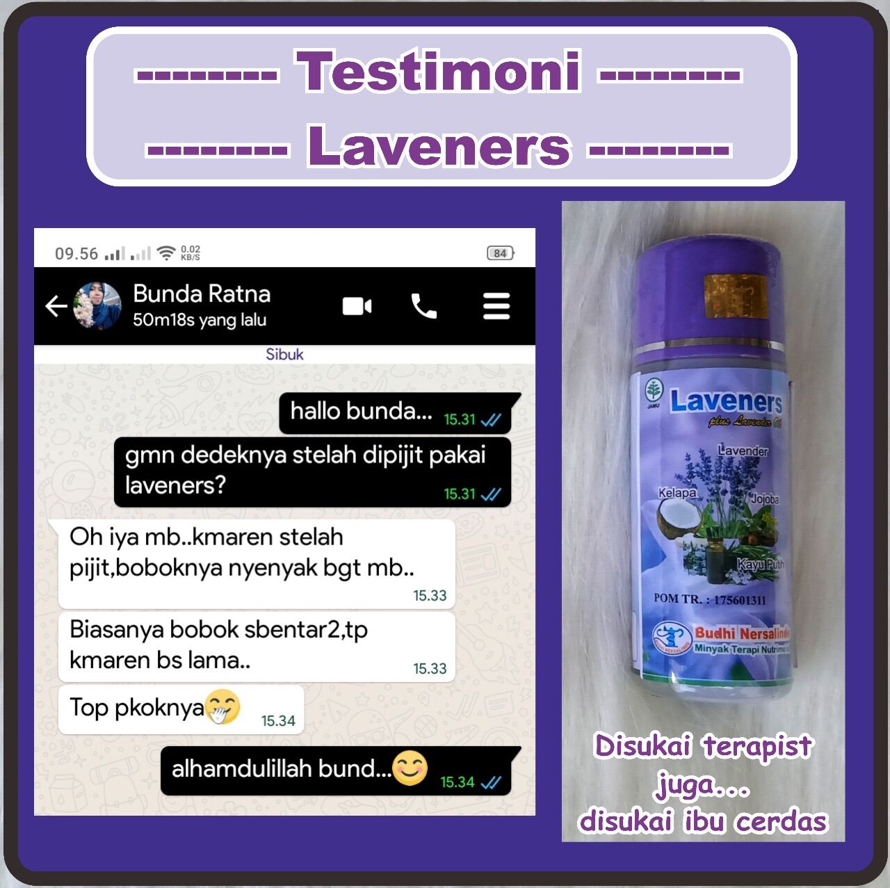 Minyak Nutrimoist Laveners pijat bayi babyspa homecare minyak urut minyak pijat lavenders minyak aromaterapi minyak essensial minyak herbal