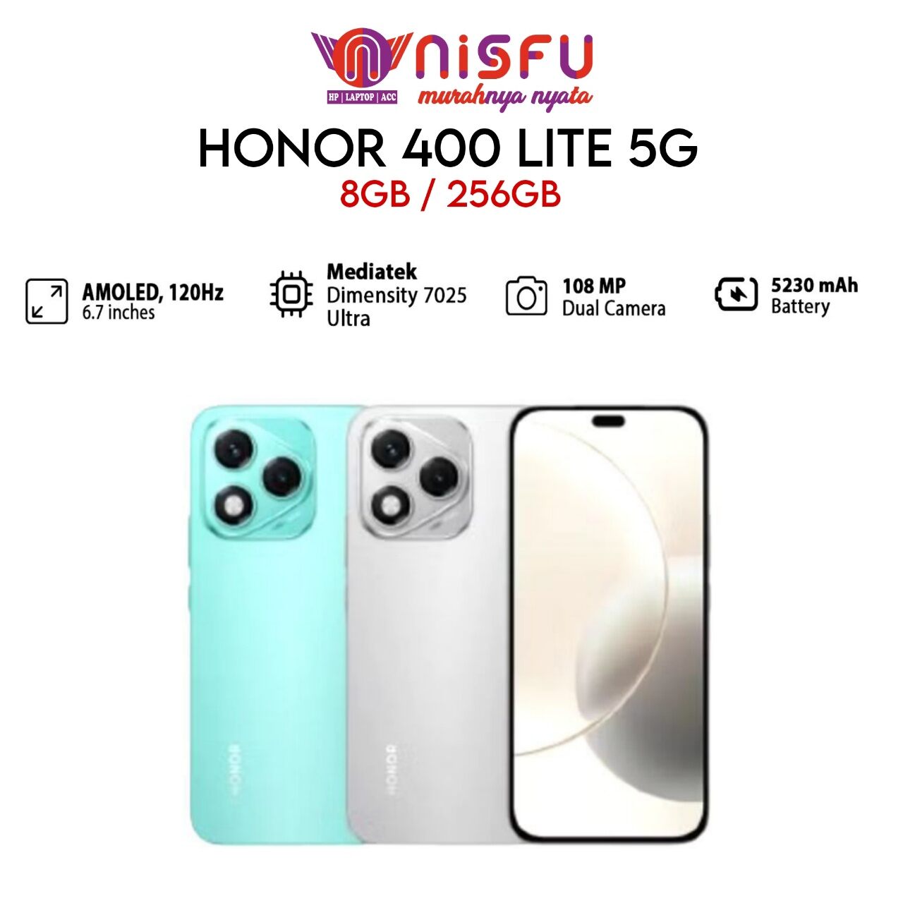 HONOR 400 LITE 5G 16GB / 256GB | 5230mAh | 108MP CAMERA | GARANSI RESMI Harga 3,999,000 rupiah*Gratis Ongkir