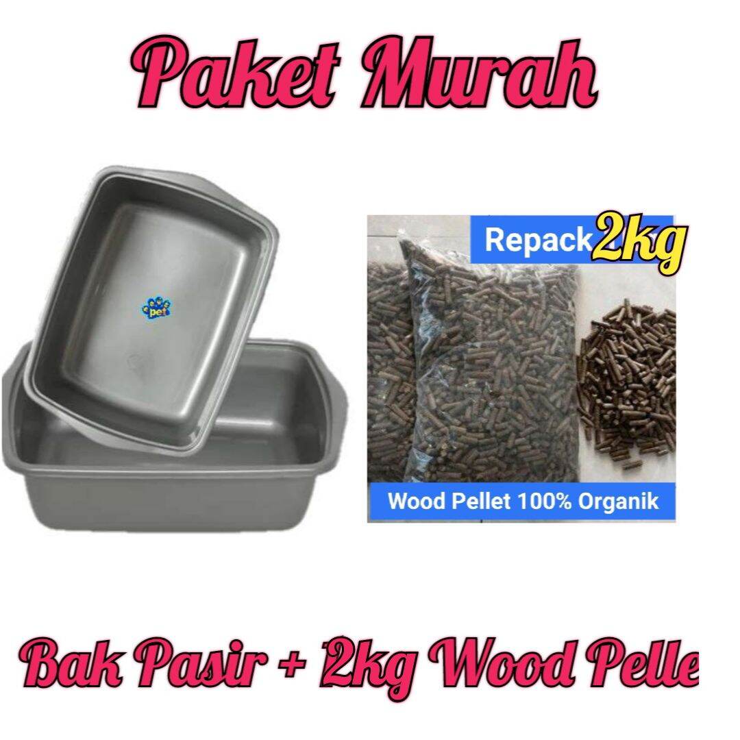 2Kg Wood Pellet + Litterbox Bak Pasir Kucing Lazada Indonesia