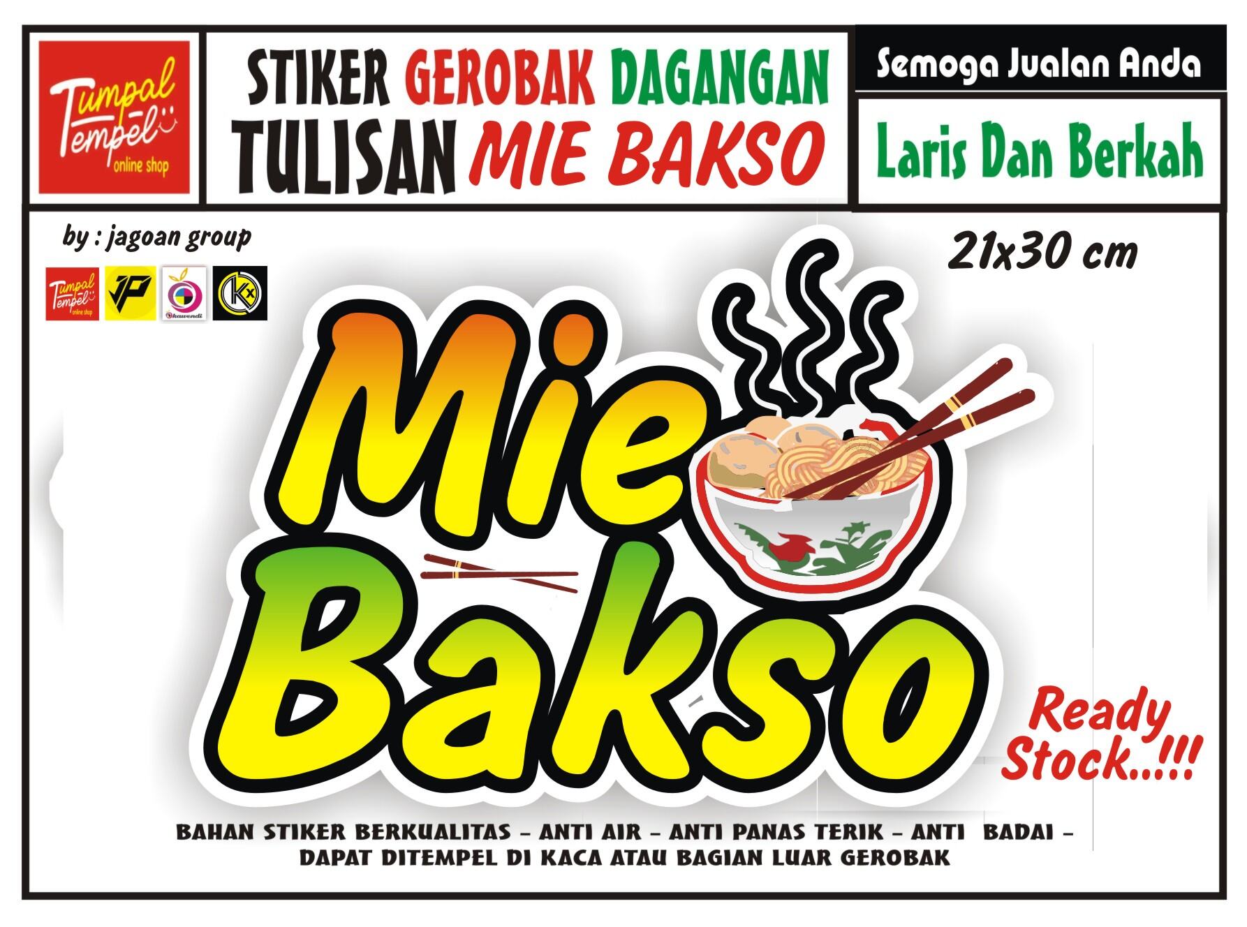 Stiker Kaca Gerobak Tulisan Mie Bakso Full Colour Nama Toko Nama Usaha